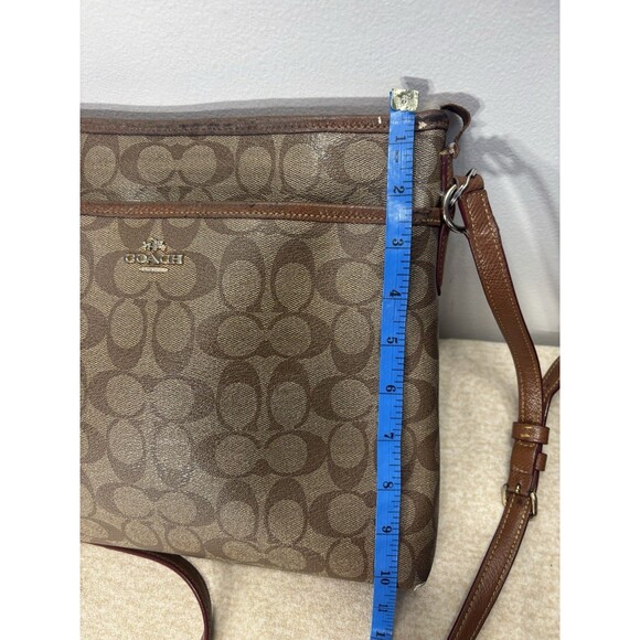 Coach Signature C File Bag Crossbody Shoulder Bag Purse Khaki Mahogony Sz 12x10 - Picture 10 of 16